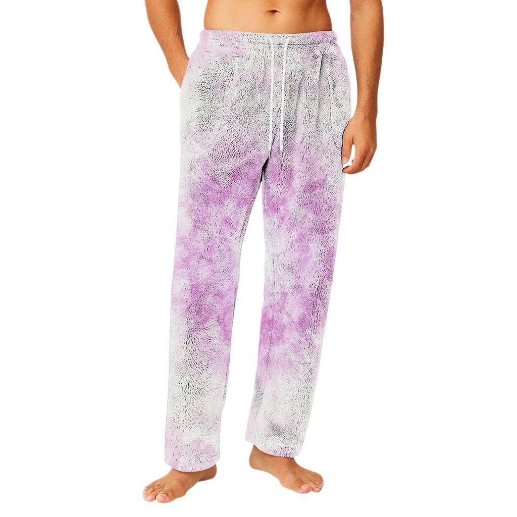 Men's Drawstring Pocket Flannel  Pants Homewear Sleep Pants