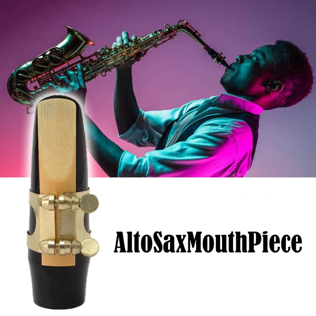 Akindou Náustek pro altový saxofon Es s 2 plátky a 2 chrániči náustku Jazz (Zlatá ligatura)
