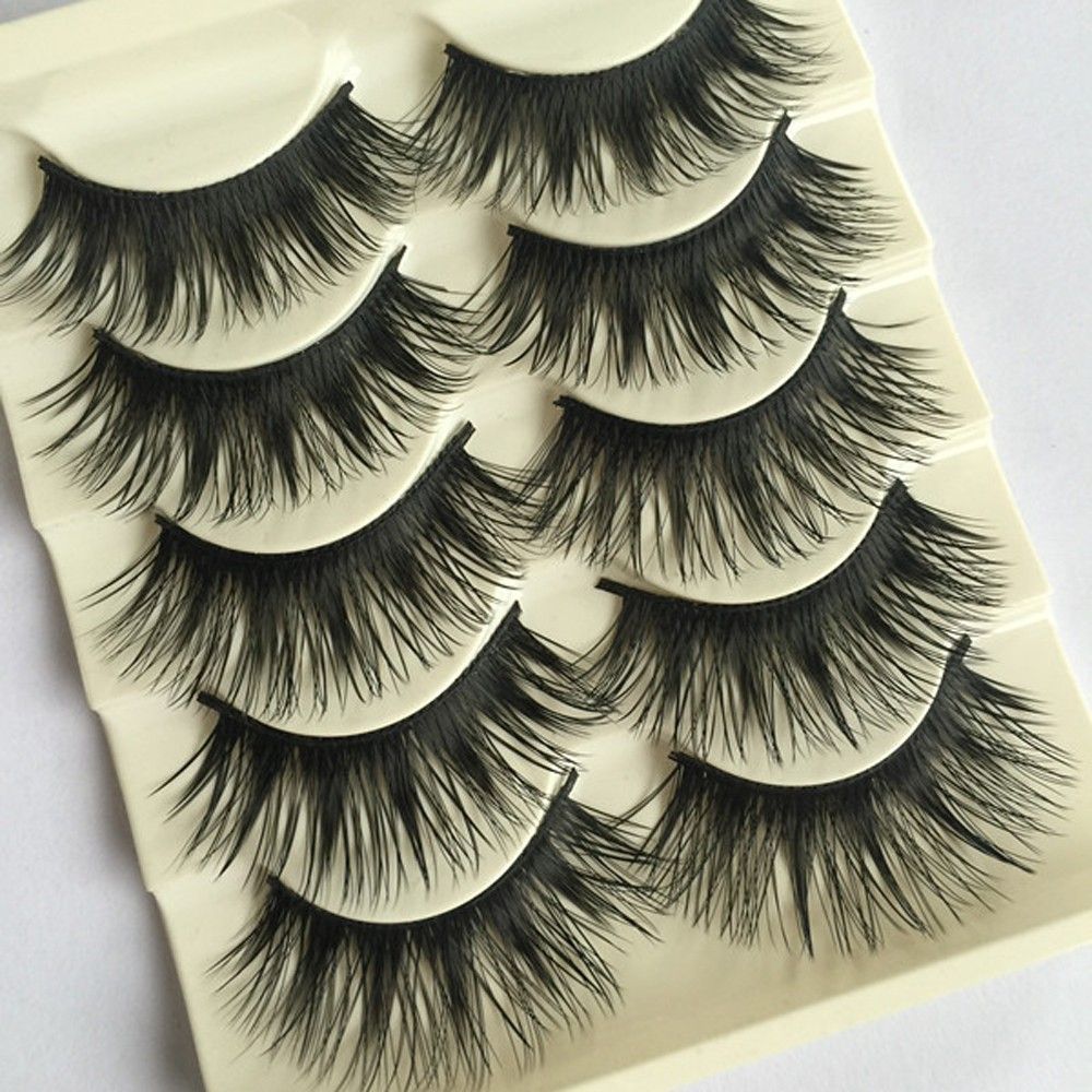 5Pairs Beauty Thick Natural False Fake Eyelashes Eye Lashes Extension Cross Makeup Tool