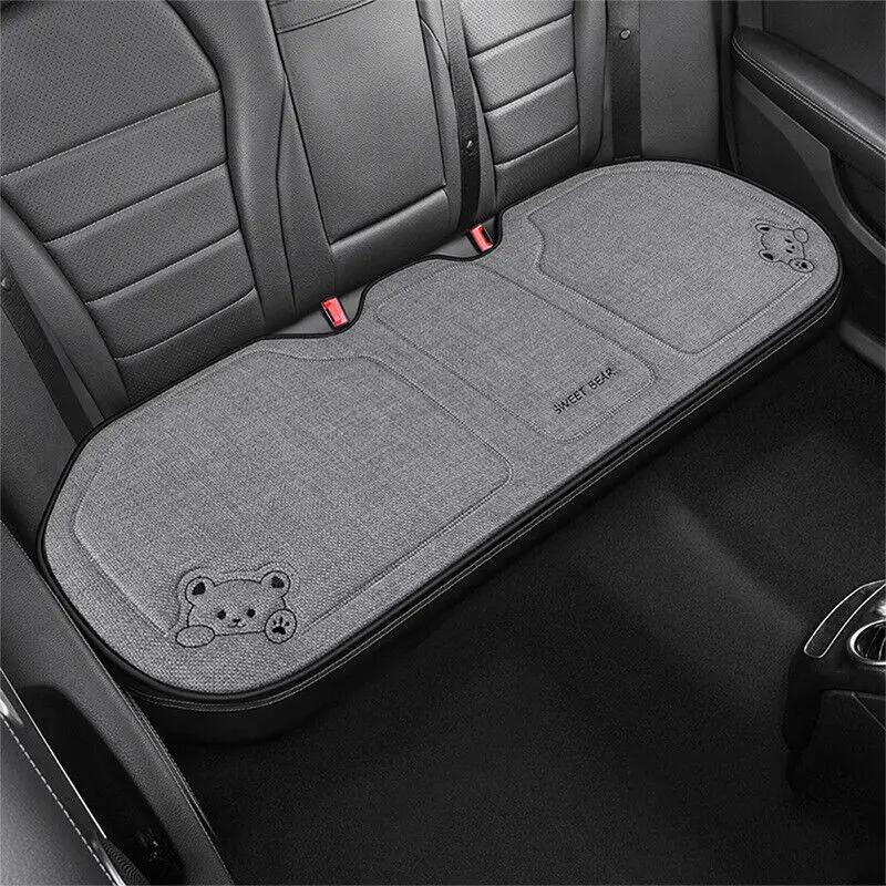 1pc Cartoon Bear Car Seat Cover Linen Anti-Slip Breathable Auto Single Pad Universal Car Square Seat Rear Seat Back Cushion