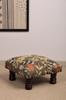 Puf Botanical Tigru Verde cu Broderie Kantha - Otoman din Bumbac cu Picioare din Lemn de Mango, 40 x 40 x 22,5 cm