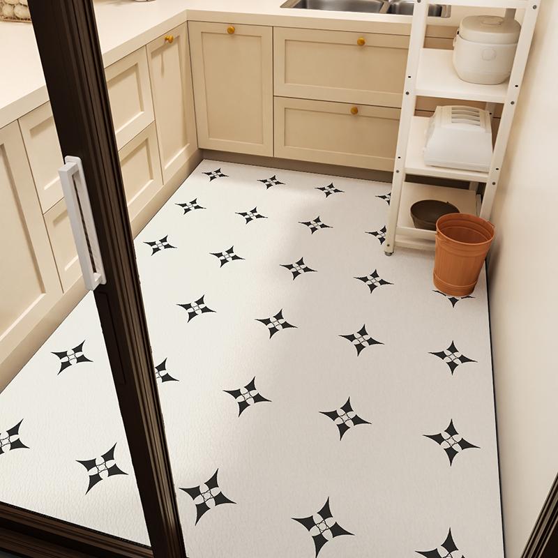 Geometric Pattern Kitchen Carpet Retro Floral PVC Carpets Plaid Ethnic Style Floor Mat Waterproof Non-slip Mats Anti-scratch Rug