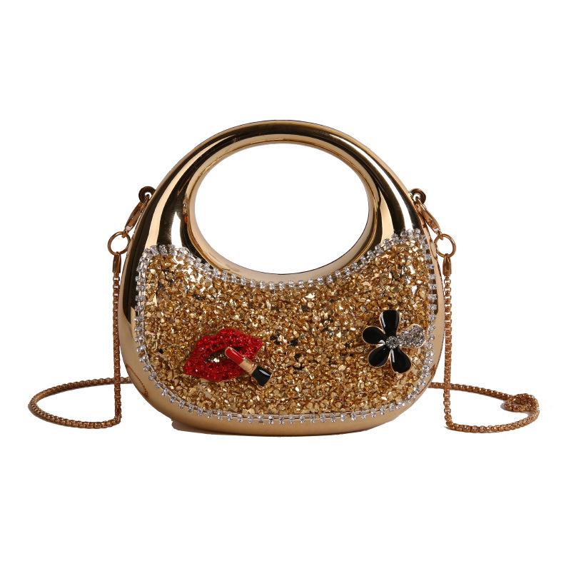 Mini Acrylic Bag European and American Fashion Niche Sequins Personalized Shoulder Crescent Bag Women's Chain Dinner Bag Tide