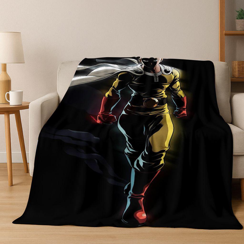 Anime One Punch Man Saitama Cartoon Cartoon Flannel Blanket,Cozy Soft Throw Blanket for Home Bedroom Bed Sofa Picnic Cover Kids