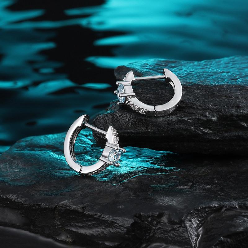 Blue Zirconia Sparkling Diamond-Inlaid Light Luxury Earrings: Studs, Hoops, and Clips for Women