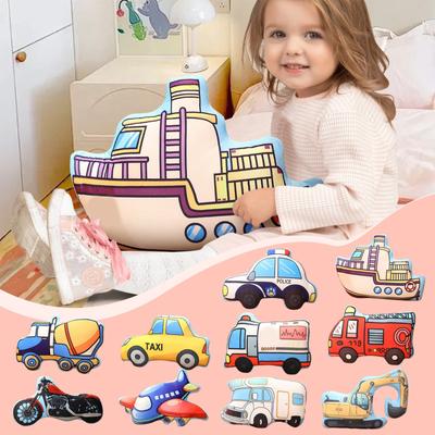 Cartoon Car Pillow, Creative Transportation Printed Double-Sided Plush Toy, Children'S Room Early Education Pillow