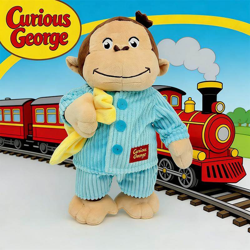 34CM New Cartoon Anime Curious George Plush Toy Monkey Stuffed Animal Doll Soft Game Peripheral Kid Fan Birthday Accompany Gifts