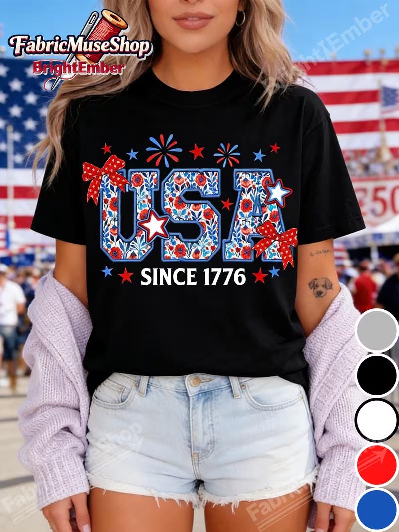 Preppy 4th of July Shirt Coquette USA Shirt Patriotic Shirt Retro 4th of July Shirt Girly USA Shirt Shirt Independence Day S