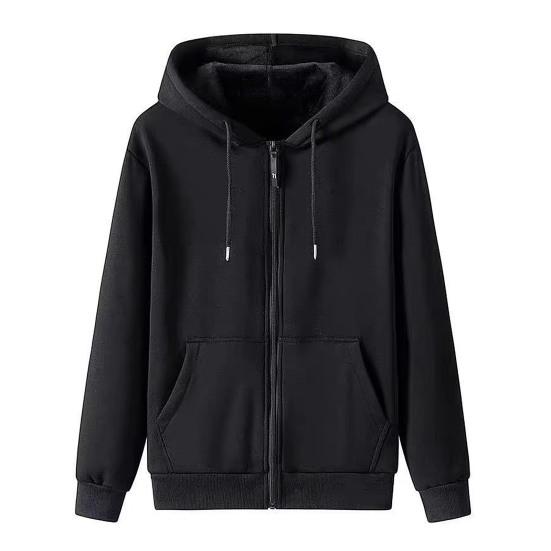 

Long Sleeve Drawstring Pockets Zipper Closure Cardigan Sweatshirt Men Spring Autumn Solid Color Plus Size Hoodie Coat 3XL чорний