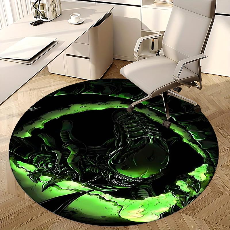 Xenomorfo Alieno, Creatura dell'Orrore Tappetino Sedia Tappeto Rotondo Tappeto per Ufficio, Lavabile in Lavatrice, Antiscivolo, Adatto per Soggiorni, Camere da Letto