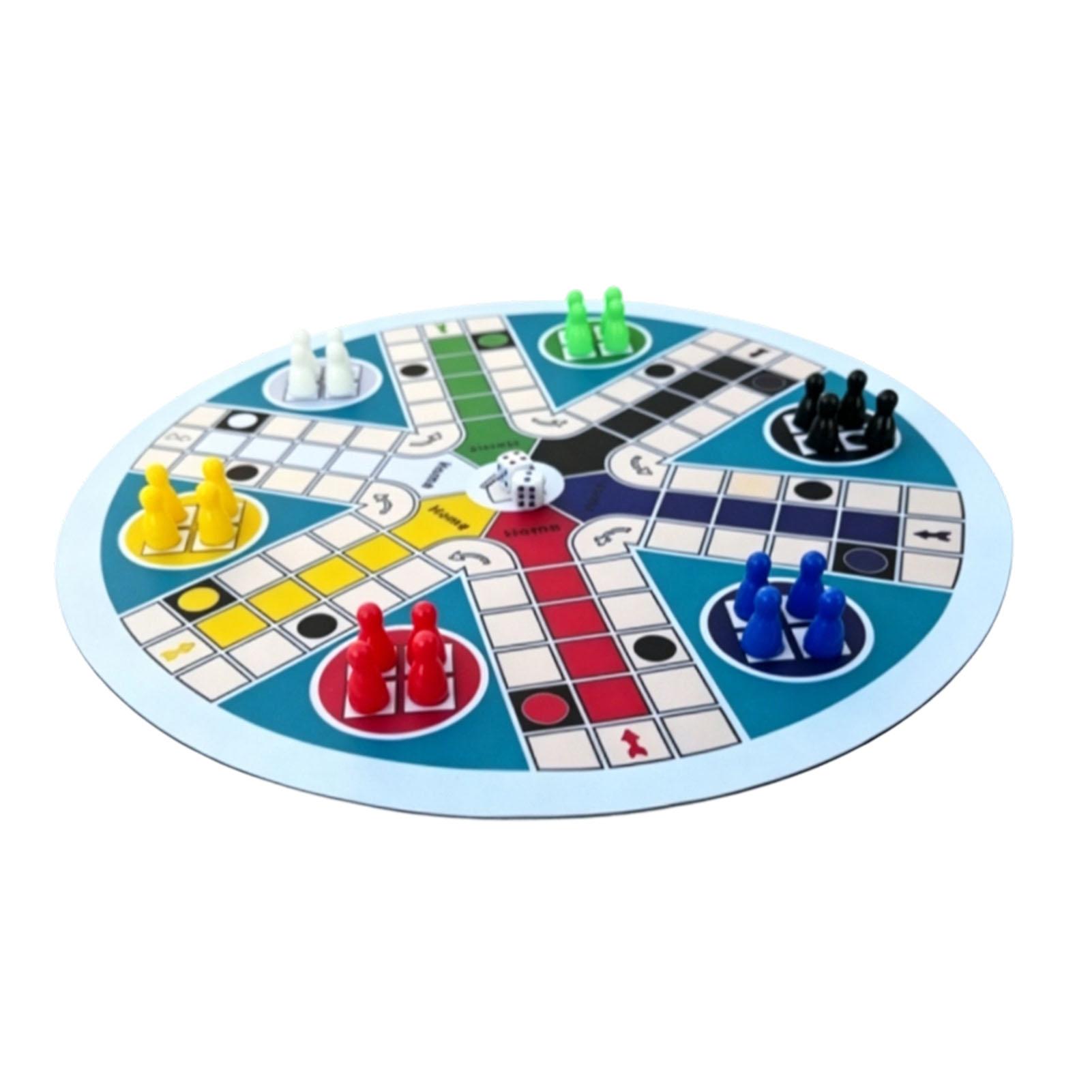 Jeu de Société Échiquier Rond 6 Joueurs Set de Jeu de Société Voyage Famille avec 2 Dés