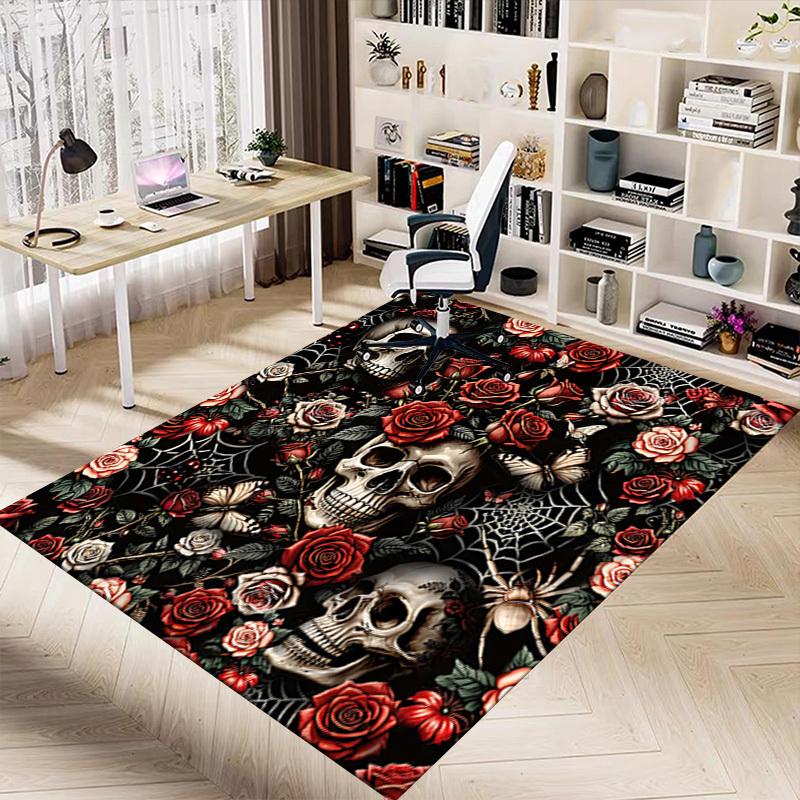 1PC Skull Flowers Non-Slip Floor carpet, Office, family, bedroom, Studio - Large Area Rug,  Decorative Mat, Longlasting Material-C0412