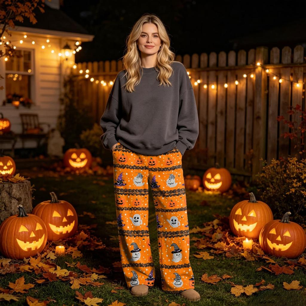Women's Halloween Print Flannel Pants for Cozy and Casual Wear