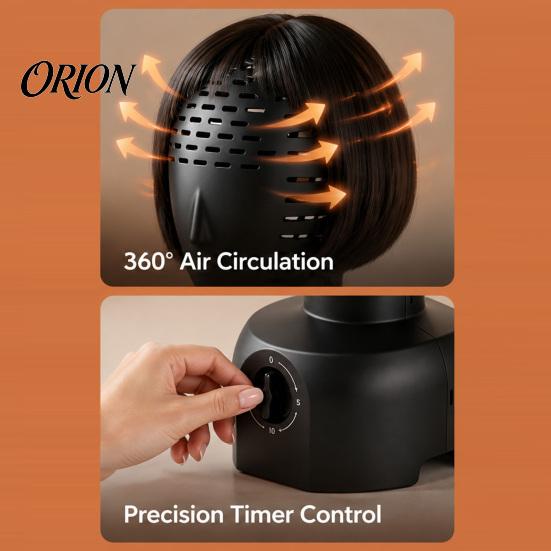 Gentle Heat Wig Dryer Hair Head Stand, 360 degree Automatic Dryer, 5/10/15min 3-Speed Timer, Countertop Styling Station Fast Drying, Simulation Model,
