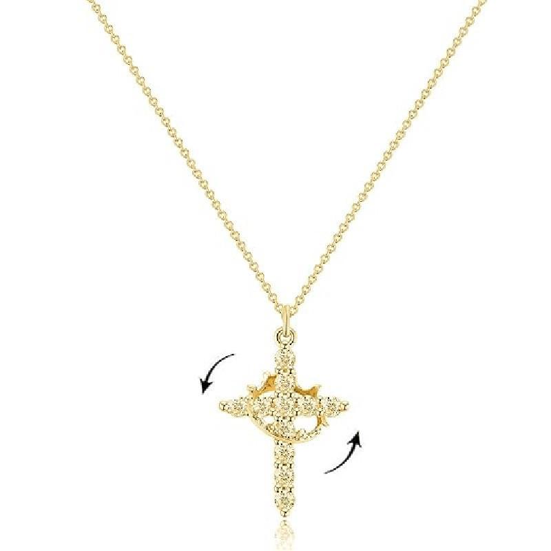 Crown Circle Rotating Necklace - Women's Pendant with Cross and European American Design