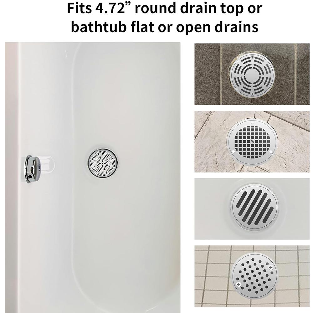 2Pcs 4.72" Stainless Shower Drain Cover Strainer Hair Catcher with Silicone Rim