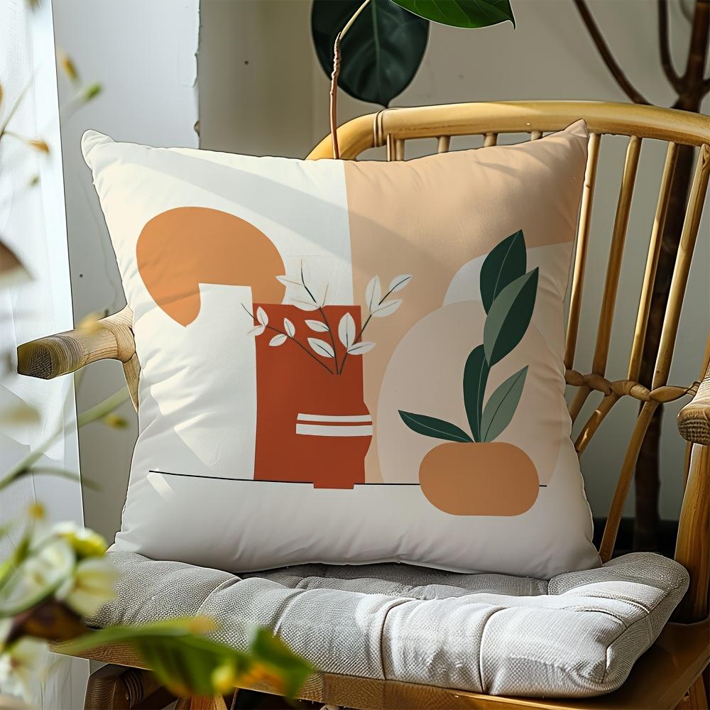Abstract Botanical Pillowcase Boho Throw Cushion Cover Modern Plant Life Decor Geometric Leaf Print Neutral Bedroom Accent