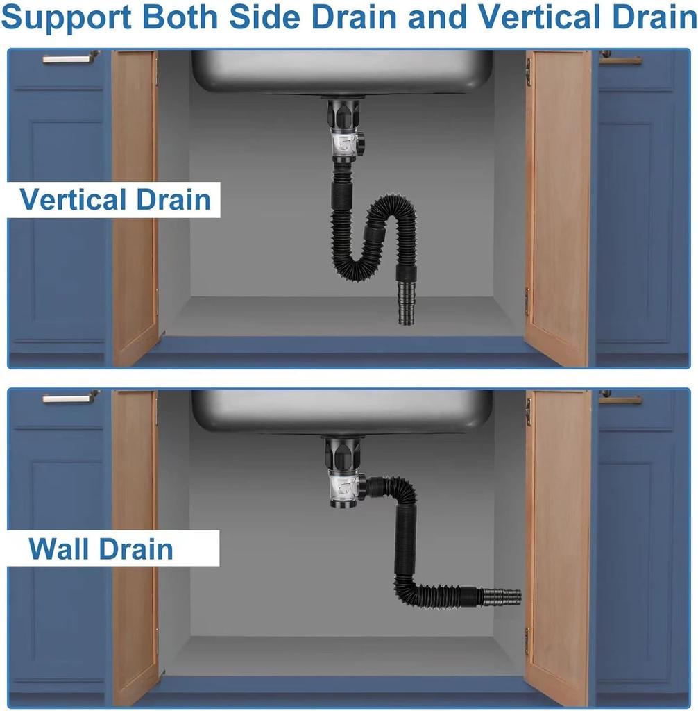 Sink drain kit with flexible expandable P trap drain pipe bathroom sink drain kit