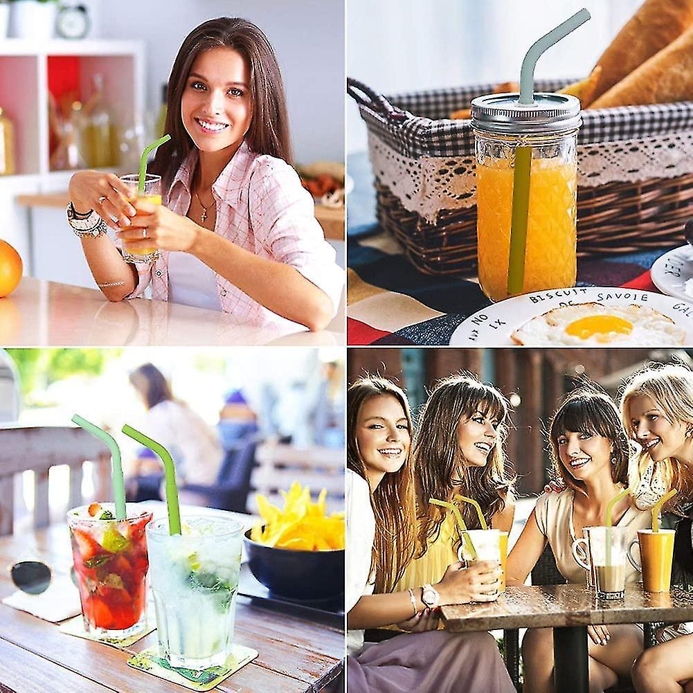 6 Pack Gift Reusable Straws Silicone With Cleaning Brush, Straight And