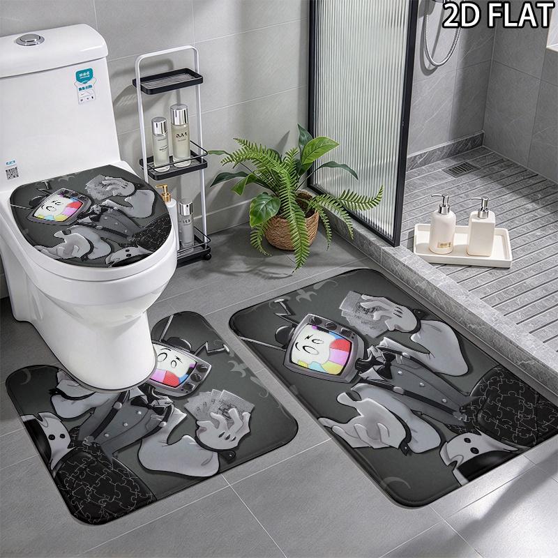 3Pcs Flannel Toilet Mat Set Mtdmr Puzzles Smg4 Bathroom Rug Bath Carpet Non Slip Home Decor