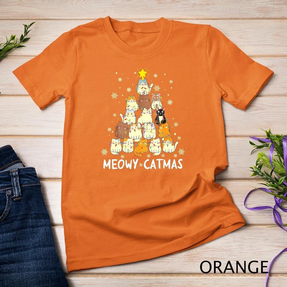 Meowy Catmas Cat Christmas Tree Xmas Girls Boys Funny Santa Unisex T-shirt 9 XL