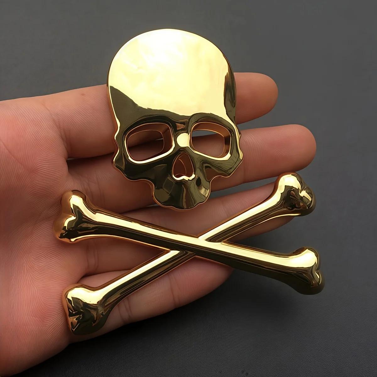 

3D Metal Skull head and Skeleton Crossbones Car Motorcycle Sticker Truck Label Emblem Badge Decal Logo Car Styling Decoration золотой