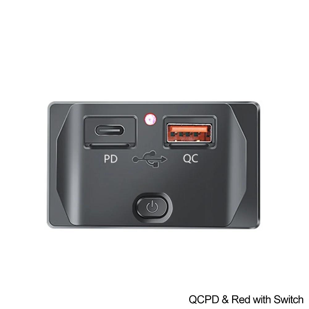 Car QC 3.0 USB PD Type C Fast Charger Socket 12V-24V with Switch LED Light Power Outlet Quick Charge for Motorcycle RV Boa