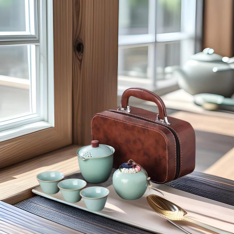 Ru Kiln Travel Tea Set Portable One Pot Three Cups Kuaike Cup Kung Fu Tea Set Event Giveaway White Porcelain Gift