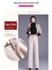 Women's Woolen High-Waisted Wide-Leg Pants - Versatile Spring/Autumn Style, Thickened with Elastic Back, Straight-Leg Trousers