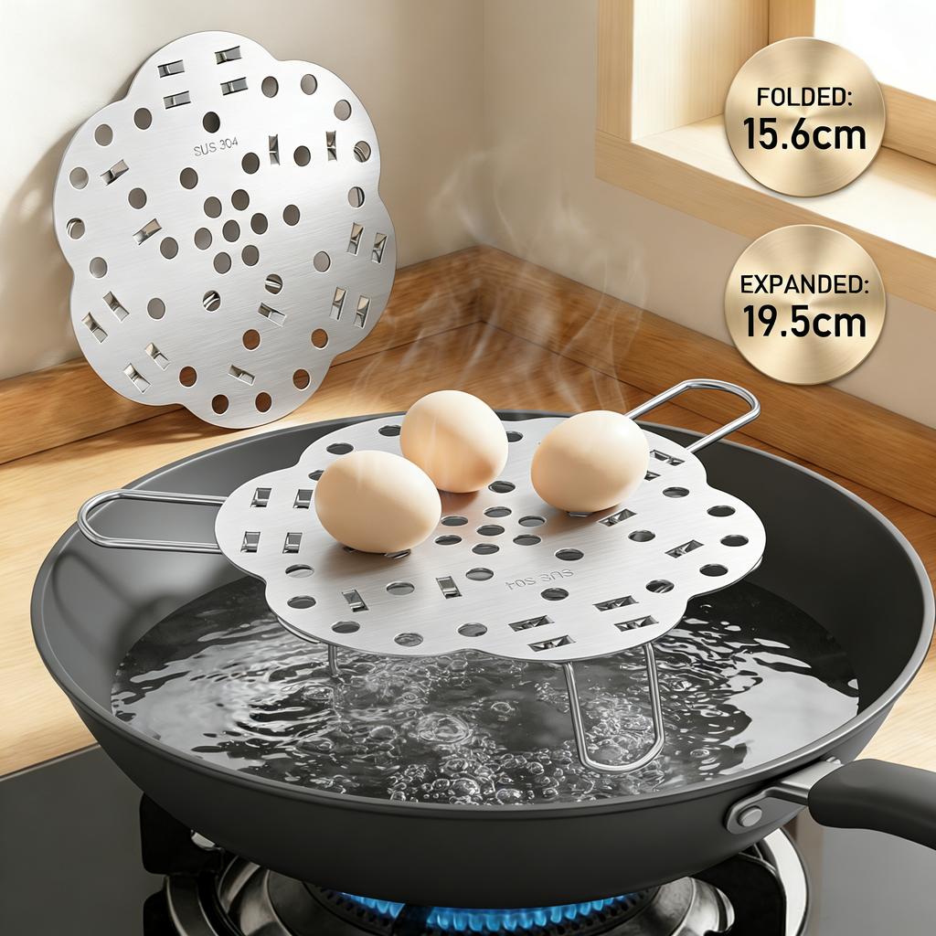 Stainless Steel Steamer Basket Expandable 6-7.68" Foldable Steaming Tray for Vegetable Fruit Mesh Steamer Rack Cooking Cookware