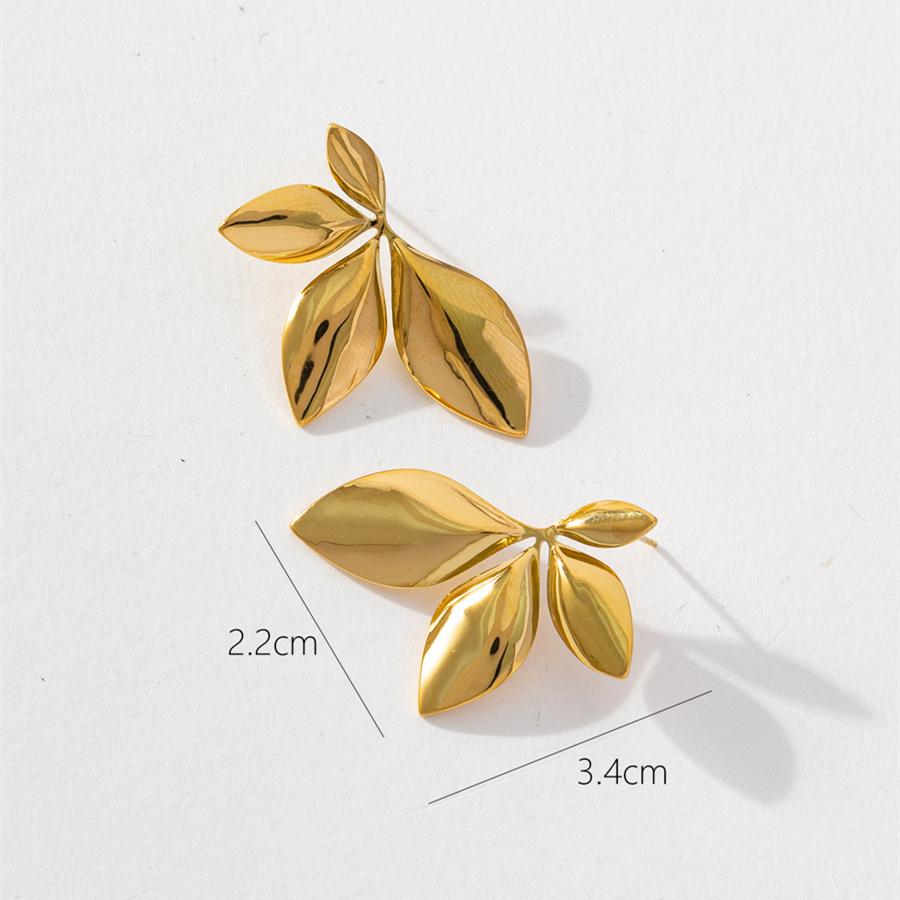 Women's Vintage Fan Leaf Shape Earrings Stud Temperament Gold Color Big Earrings Personality Simple Party Jewelry Gift