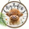 Wooden Welcome Sign with Highland Cattle Design - Rustic Decorative Plaque for Farmhouse, Front Door, Porch, Holiday Decorations