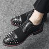 New Black Pointed Suede Studded Rivet Casual Oxford Shoes For Men Formal Wedding Dress Homecoming Sapato Social Masculino