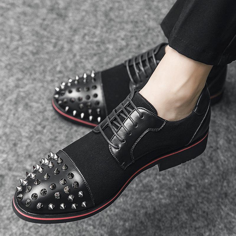 New Black Pointed Suede Studded Rivet Casual Oxford Shoes For Men Formal Wedding Dress Homecoming Sapato Social Masculino