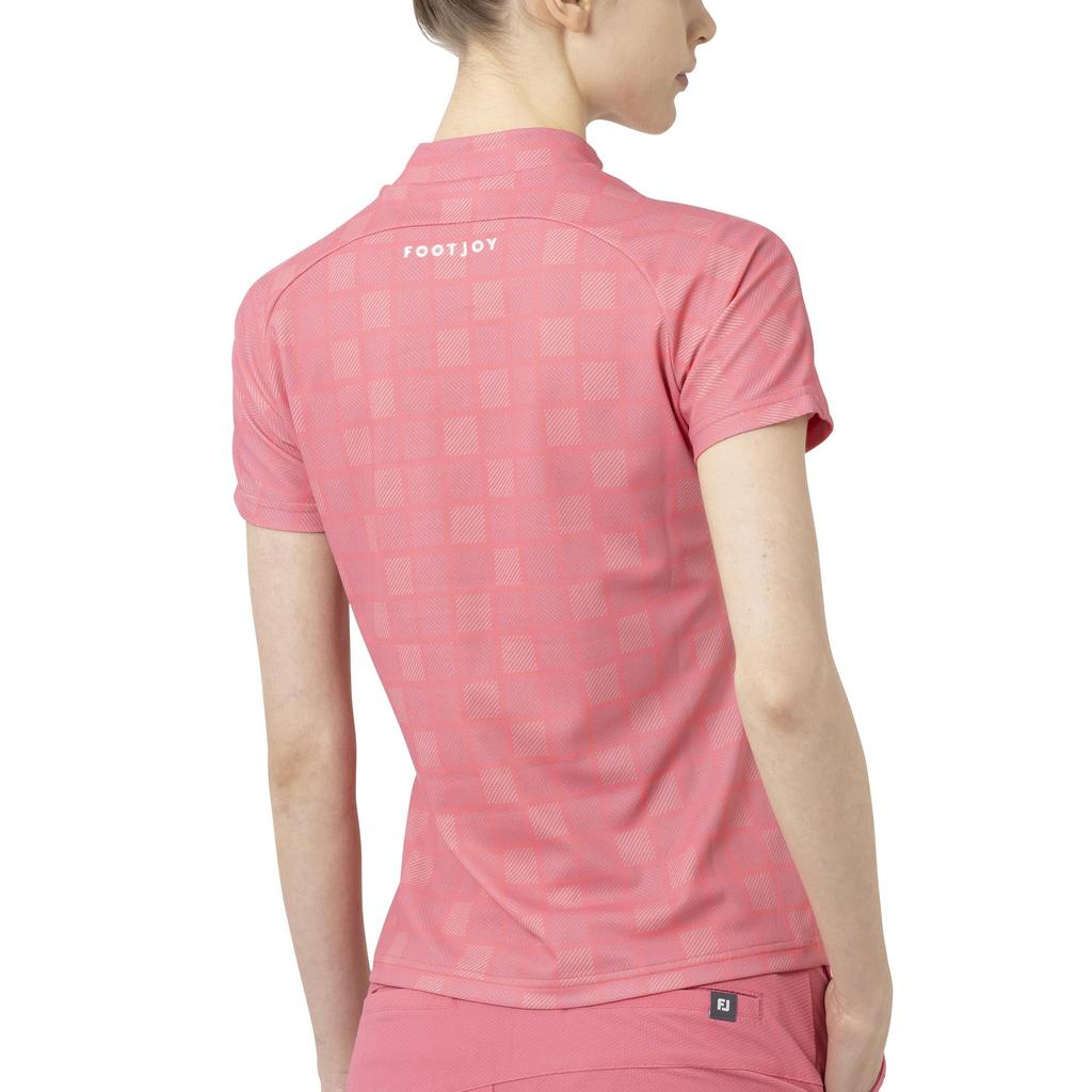 FootJoy Women's Square Check Short Sleeve Mock Neck Golf Shirt, Pink Lemonade, Size M (FJW-S25-S07, 34844-M)