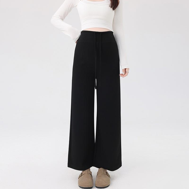Maternity Knit Wide-Leg Spring 2026 Pants - Lightweight, No Belly Support, Casual Fit XL чёрный