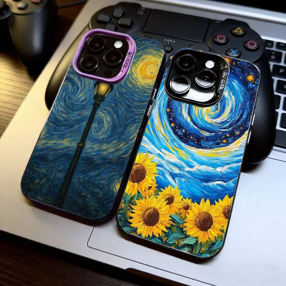 Van Gogh Starry Sunflowers Phone Case For iPhone 17,16,15,14,13,12,11 Plus,Pro Max,XS,Colorful Silver Phone case Funda Cover