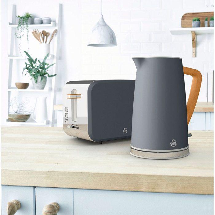 Set petit-déjeuner Bouilloire sans fil 1,7 L grille-pain 2 Nordic Gris SWAN STP2090GRYNEU 2200W Gris 44362