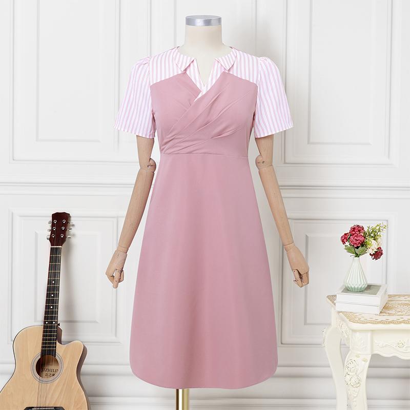 ZANZEA Women Stripe Patchwork Casual Turn Down Collar Summer Short Sleeve Dress