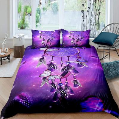 Bohemian Feather Dream Catcher Soft Duvet Cover - Purple Dream Catcher Style, Exotic Ethnic Design, King-Sized Dimensionsd Dimensions