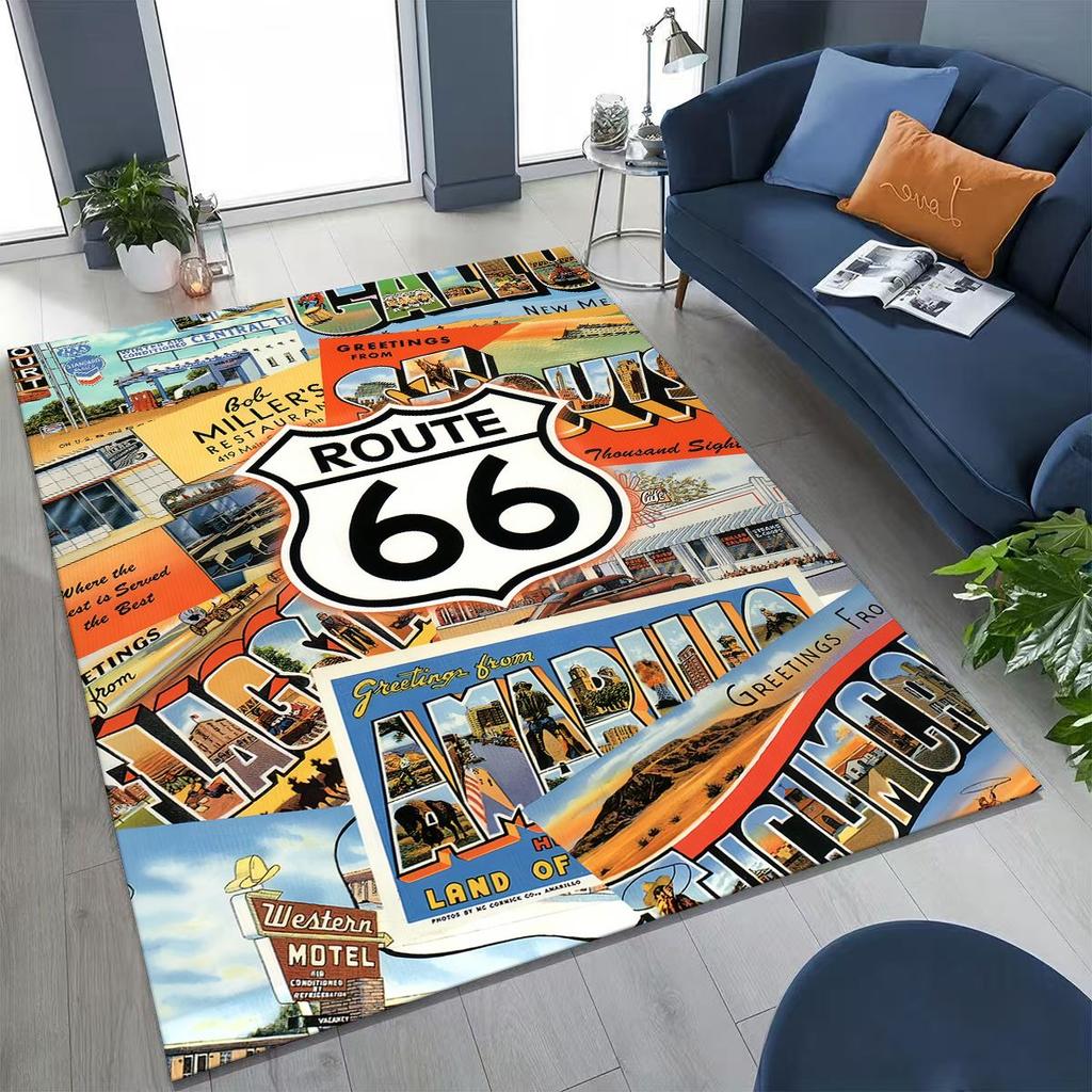 3D Retro Route 66 America Historic Mother Road Rug for Bedroom Living Room Sofa Home Doormat Decor,Larger Kid Non-slip Floor Mat