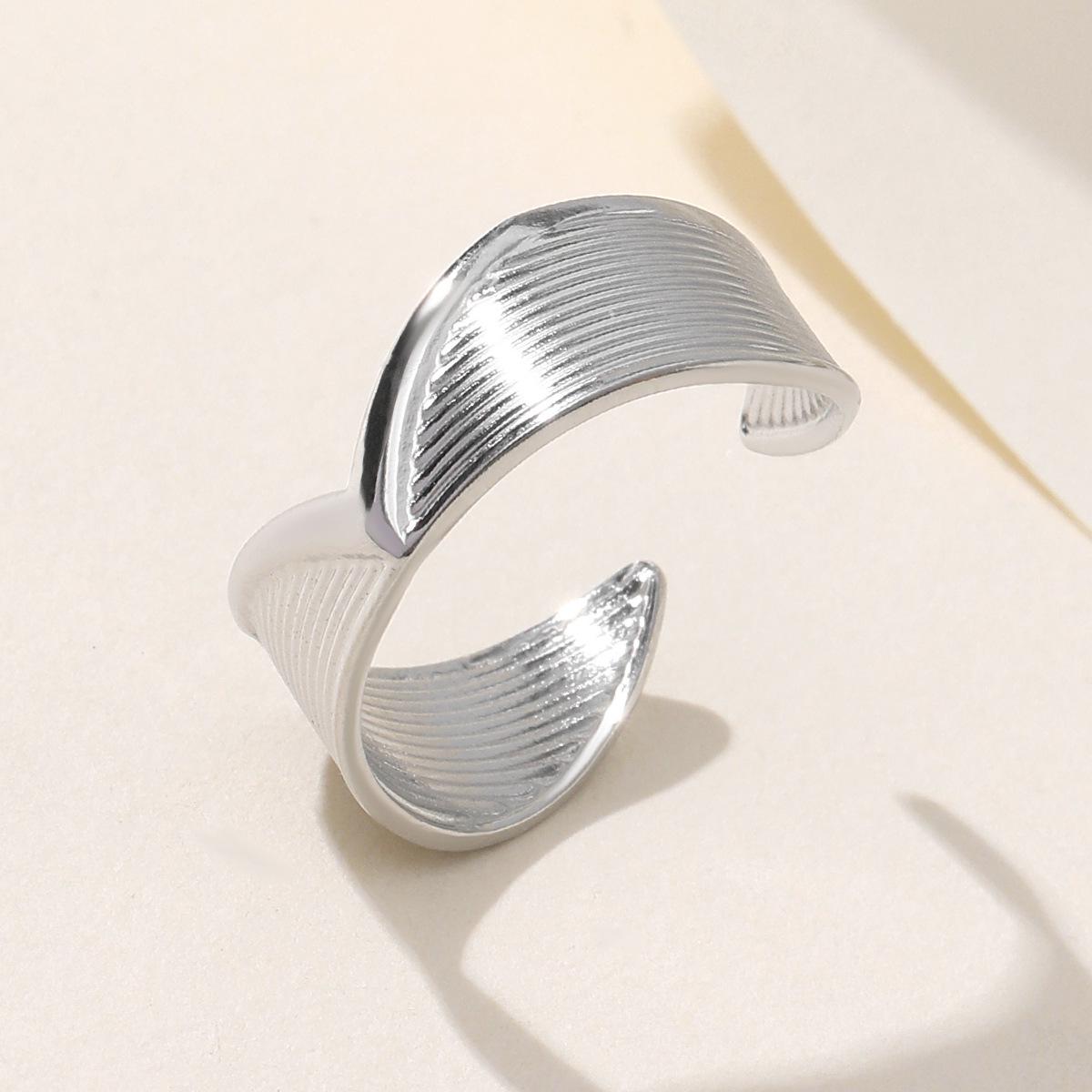 Wide V-Shaped Stainless Steel Adjustable Ring - Geometric Design