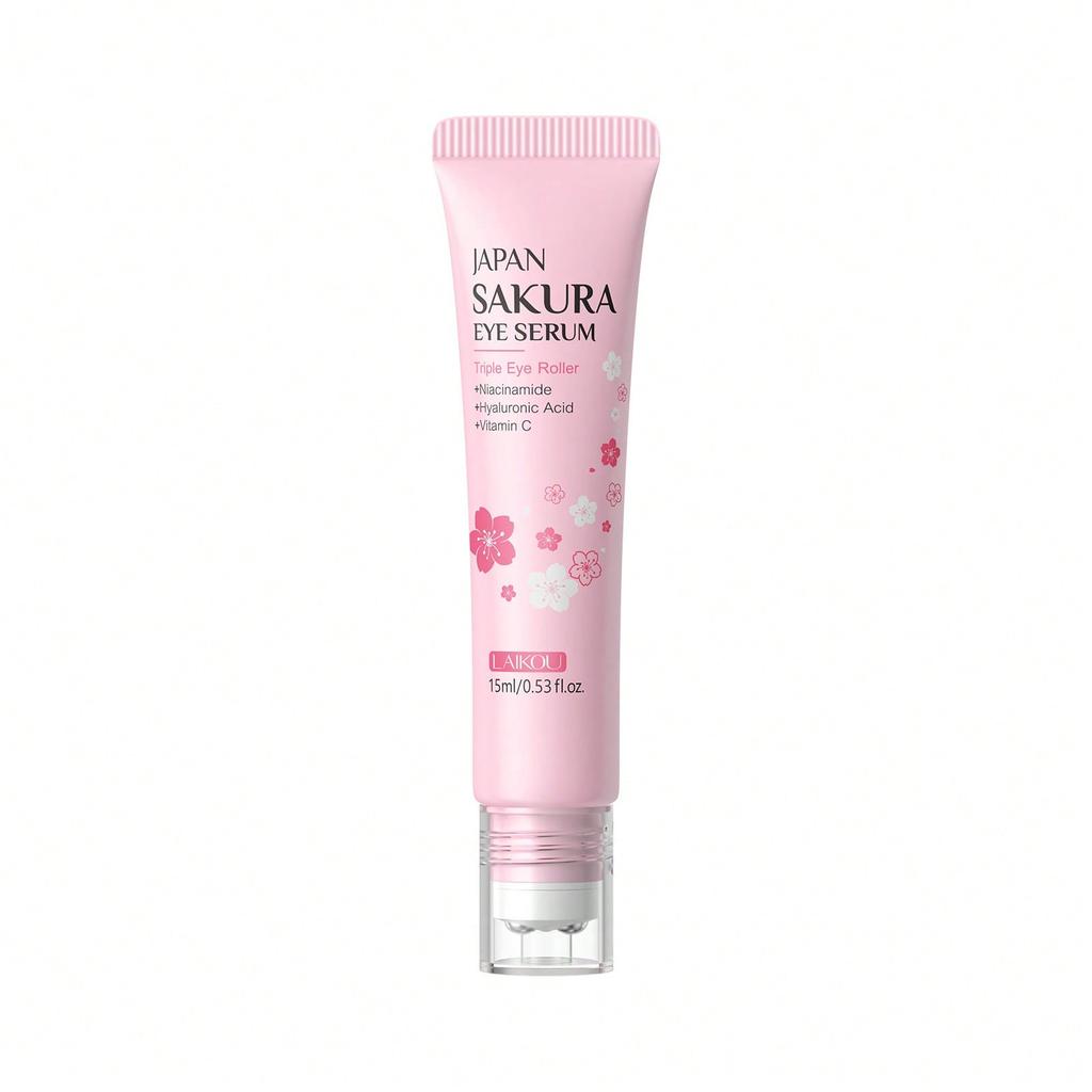 LAIKOU Sakura Faltenreduzierende Augencreme mit Roll-Applikator Schnelltrocknend Feuchtigkeitsspendend Hyaluronsäure Erfrischendes Augen-Serum 15ml