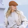 Retro Solid Color Corduroy Beret Hat Adjustable Big Size Newsboy Hat Vintage Style Women's Flat Hat Casual Wear
