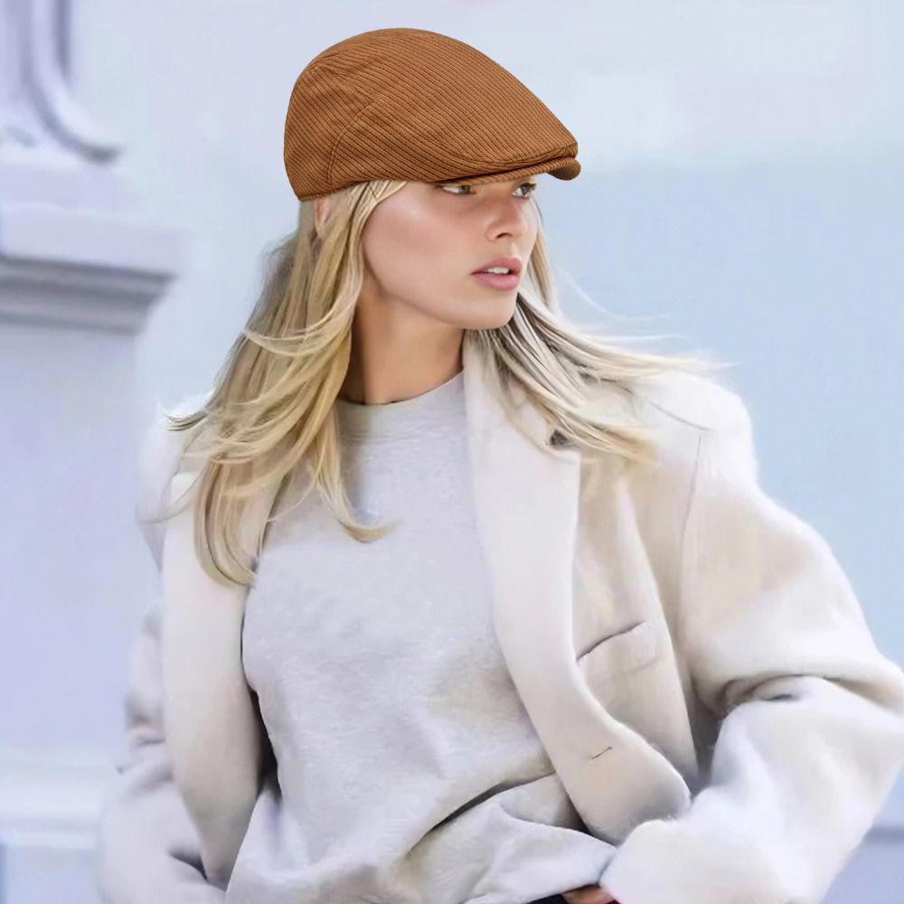 Retro Solid Color Corduroy Beret Hat Adjustable Big Size Newsboy Hat Vintage Style Women's Flat Hat Casual Wear