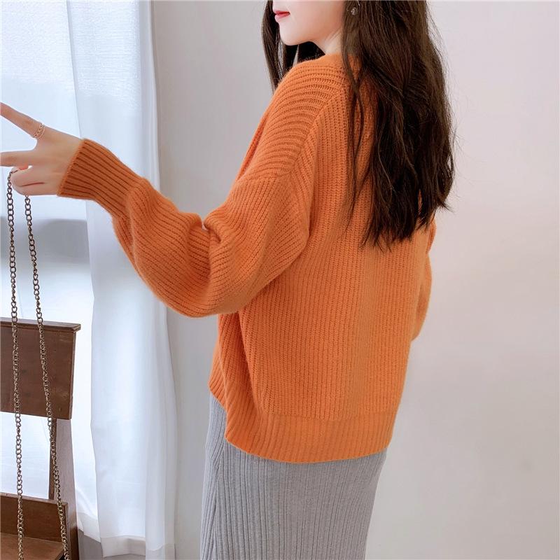 Women's Trendy V-Neck Knit Cardigan: Spring & Autumn Long Sleeve Loose Sweater in Candy Colors