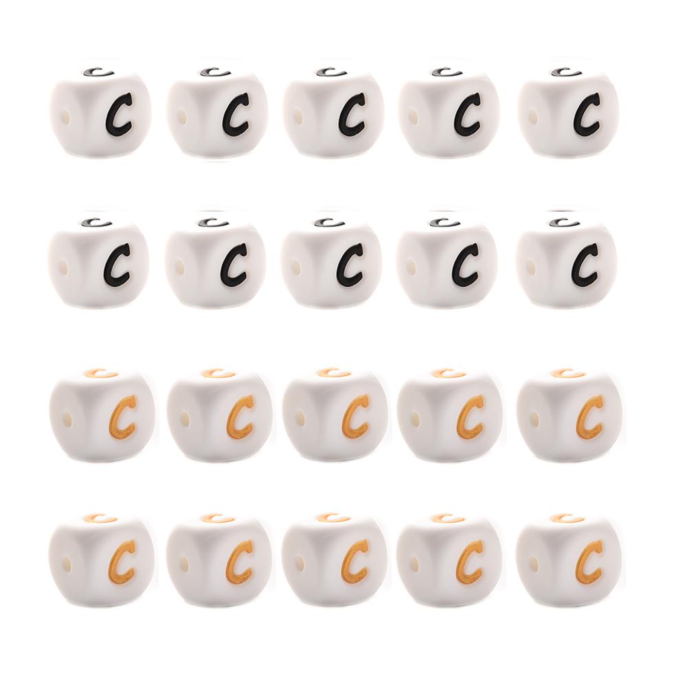 10Pcs 12mm Silicone Beads Letters Golden Black English Alphabet Letter Bead Bpa Free Material for Diy Chew Necklace Teether Toys