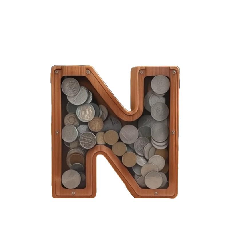 Creative Wooden Piggy Bank: Transparent Letter Coin Box for Kids