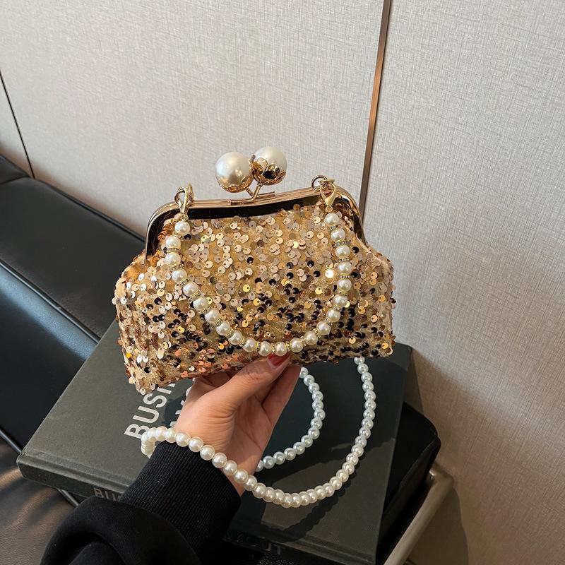 Trendy Beaded Pearl Chain Handbag: Women's Clip-On Crossbody Evening Bag
