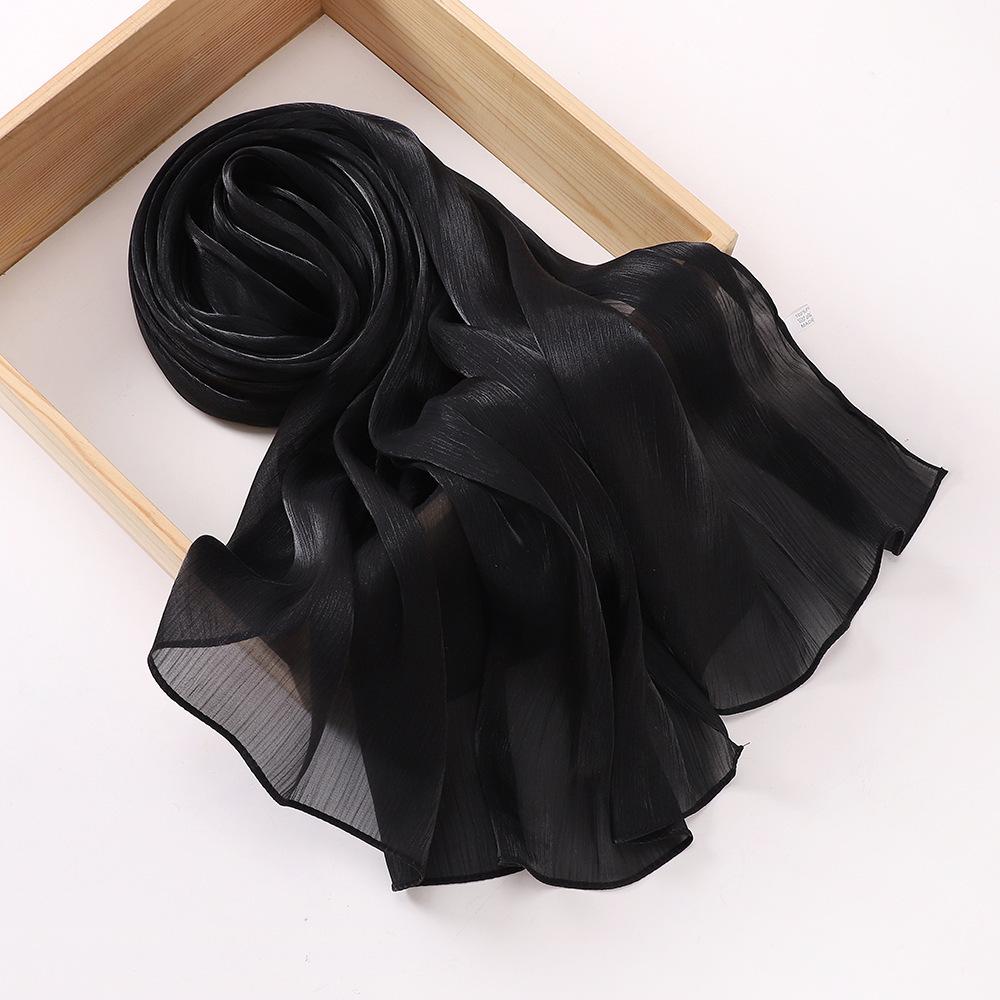 Island Wrinkled Scarf Women'S Shawl Island Satin Smooth Crepe Solid Color Bright Silk Yarn Malaysian Headscarf
